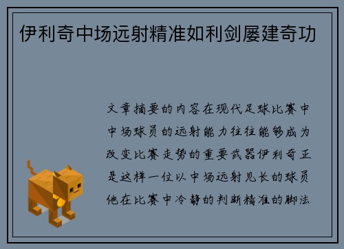 伊利奇中场远射精准如利剑屡建奇功 伊利奇中场远射精准如利剑屡建奇功